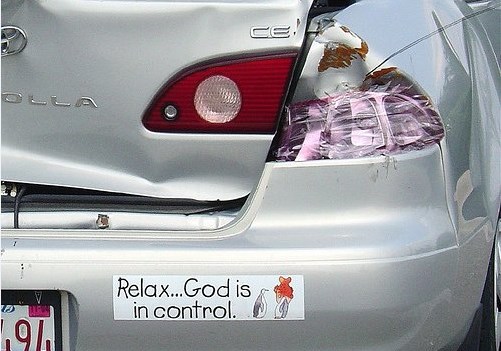 bumper stickers, car sticker, fun road, funny road, fun car, funny cars, god, all is under control
